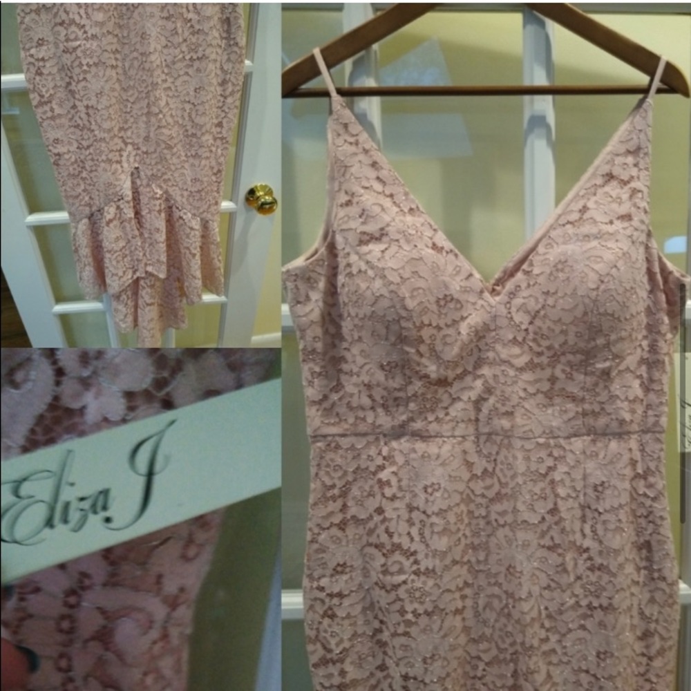 ELIZA J Pink Blush Mermaid Lace Cocktail Dress